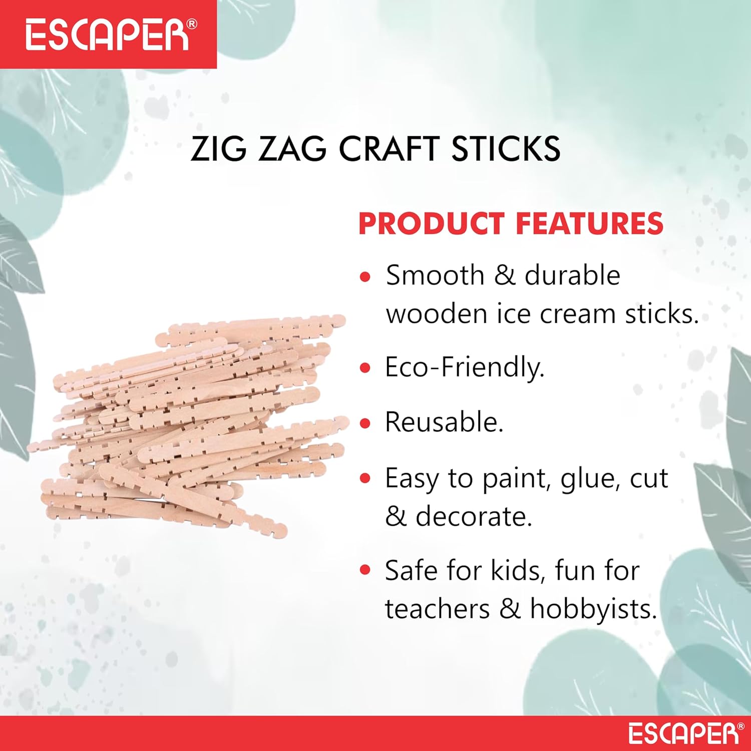 Zig Zag Ice Cream Sticks for Craft Work, (Pack OF 100) Colorful & Plain Wooden Popsicle Ice Cream Sticks for Kids DIY Art, School Projects, Birthday Activities & Handmade Decorations