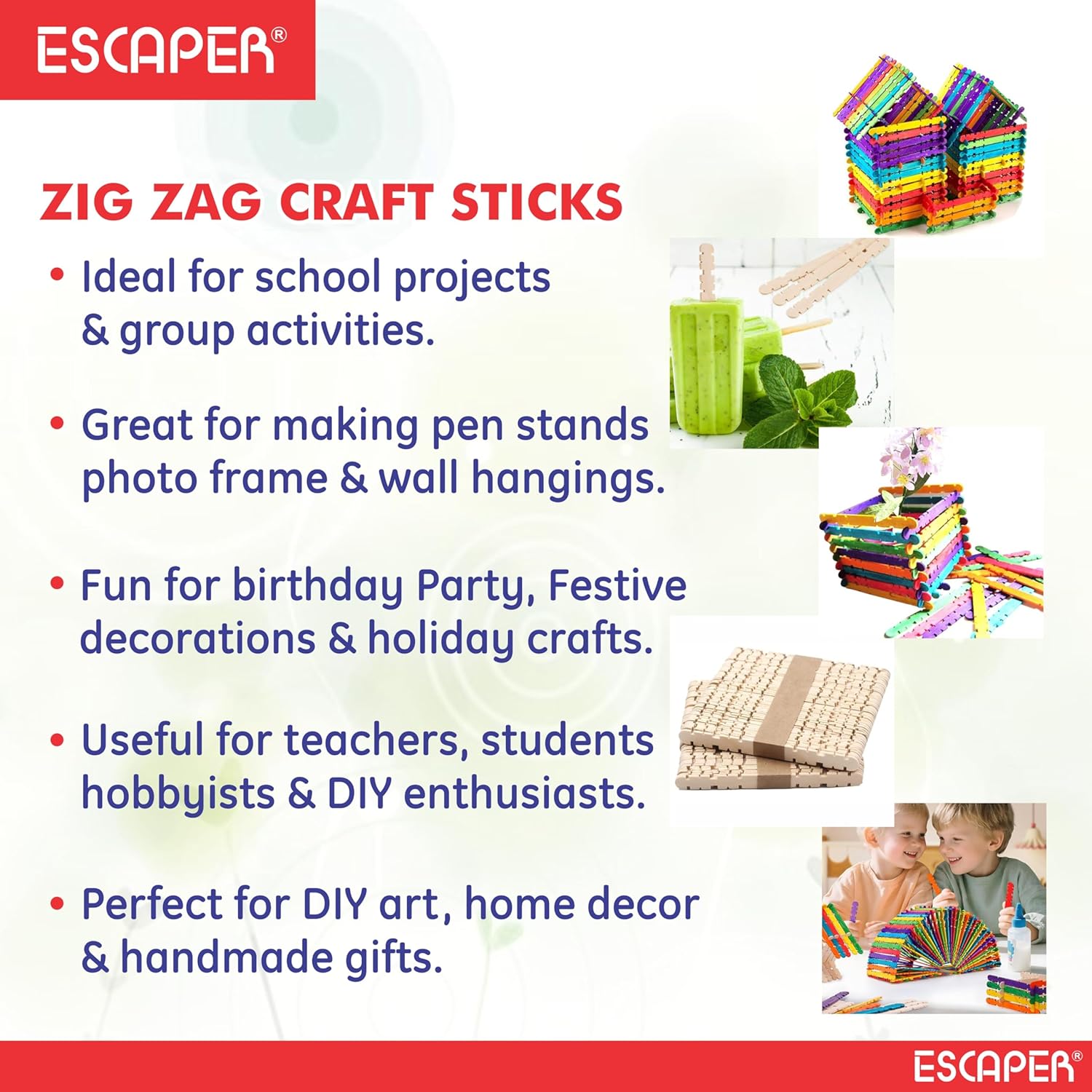 Zig Zag Ice Cream Sticks for Craft Work, (Pack OF 100) Colorful & Plain Wooden Popsicle Ice Cream Sticks for Kids DIY Art, School Projects, Birthday Activities & Handmade Decorations