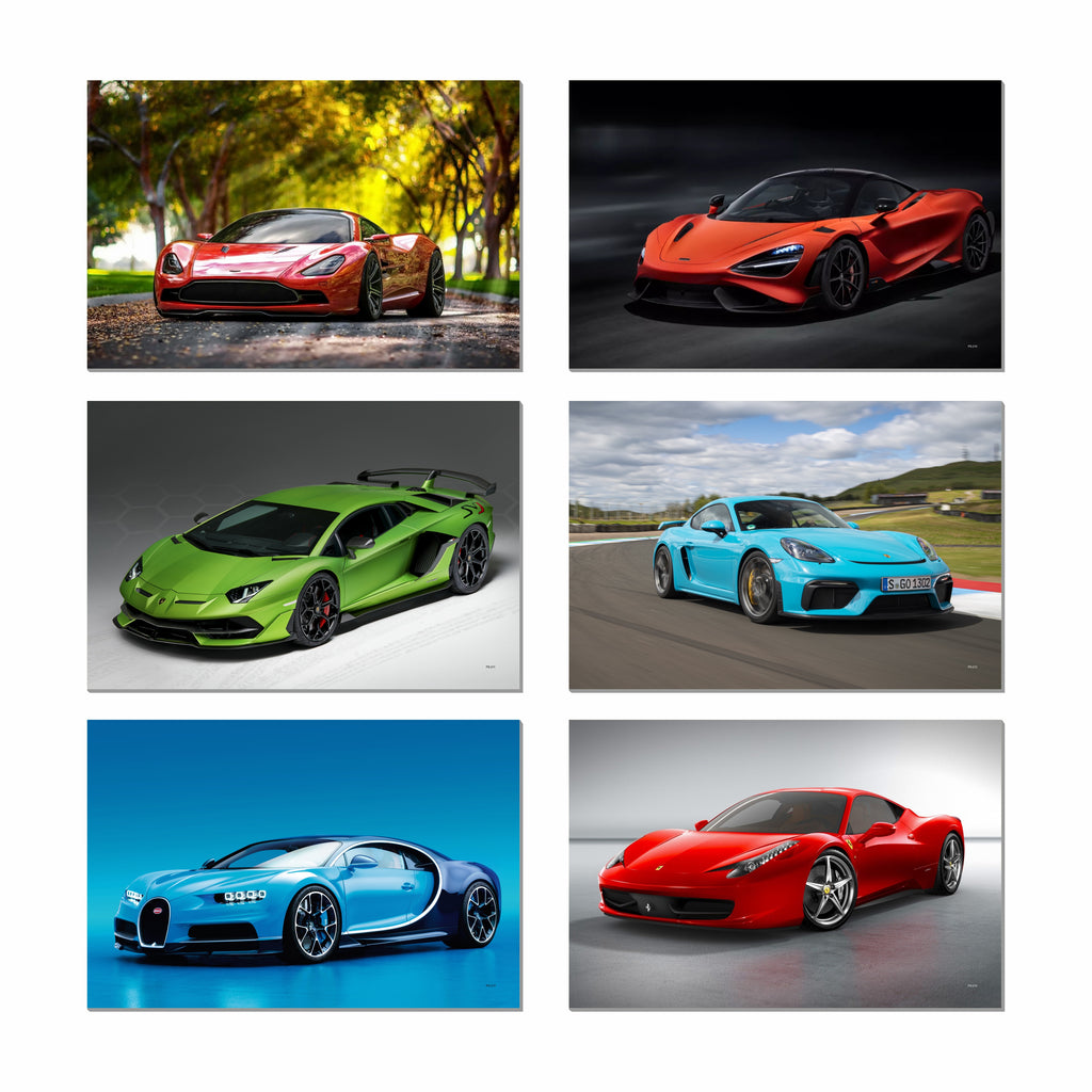 Car Design Poster, (12 x 18 inch), Wall Art Laminated Self Adhesive Back, Sports Car Poster For Wall Decor, Home Decor, Kids Room, Living Room Gifting
