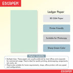 Green Ledger Paper Legal Size (14x8.5 Inch, 80 GSM), Unruled Smooth Sheets, Wrinkle Resistant, Double Side Printable, Office & Legal Use