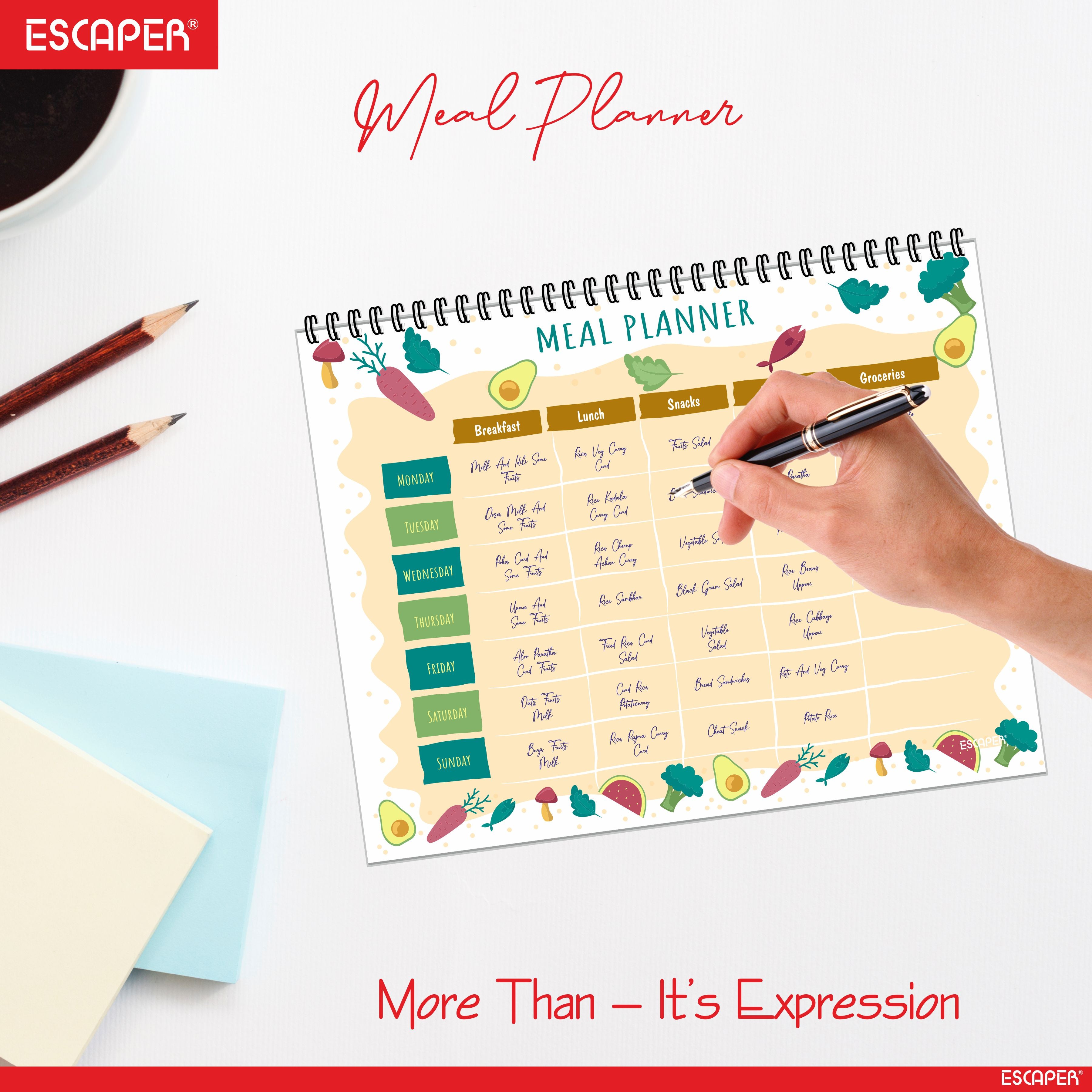 Undated Meal Planners – 80 Pages, Habit Tracker & Productivity Organizer, 90 GSM Paper, Flexible Weekly Schedule for Students, Professionals & Busy Life