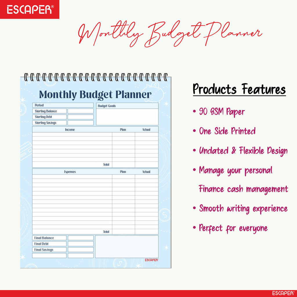 Undated Monthly Budget Planner – 48 Pages - 4 Years Planning Space, (8.5"x11" Inch) Spiral Bound Financial Organizer, Expense Tracker, Bill & Savings Planner