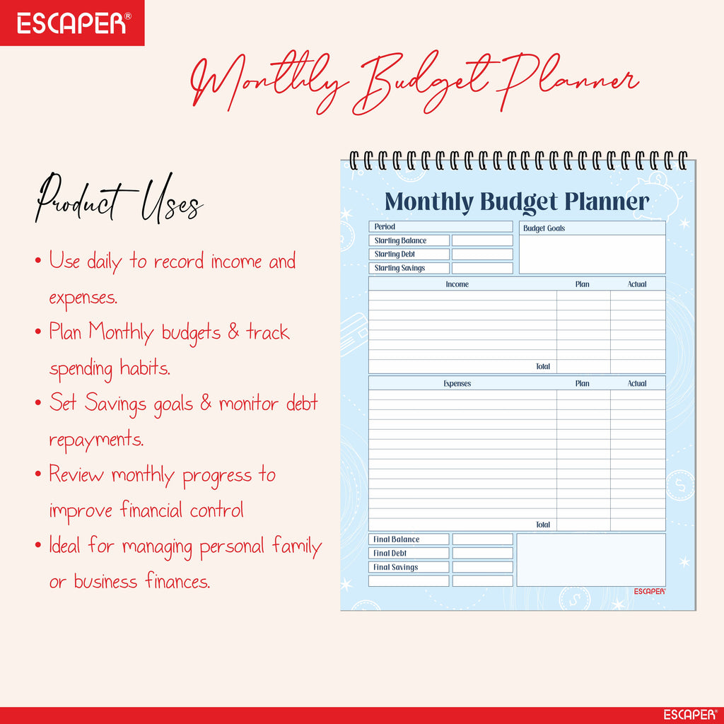 Undated Monthly Budget Planner – 48 Pages - 4 Years Planning Space, (8.5"x11" Inch) Spiral Bound Financial Organizer, Expense Tracker, Bill & Savings Planner
