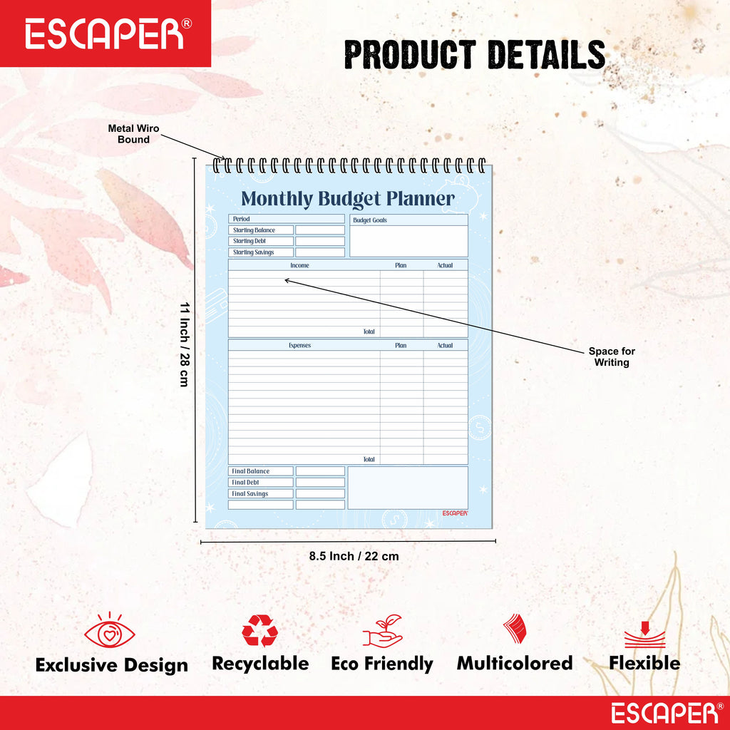 Undated Monthly Budget Planner – 48 Pages - 4 Years Planning Space, (8.5"x11" Inch) Spiral Bound Financial Organizer, Expense Tracker, Bill & Savings Planner