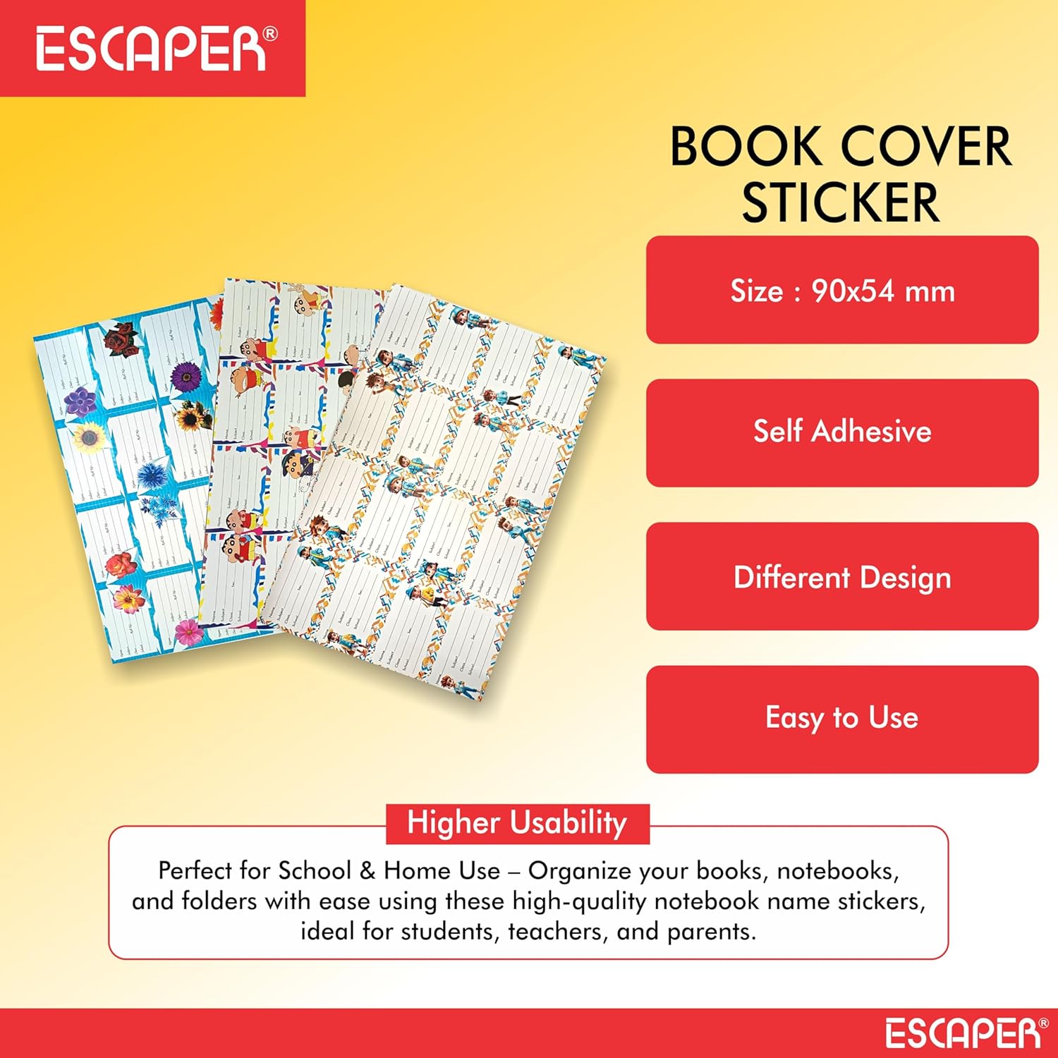 Notebook Name Stickers for School Kids (90x54 mm) Self Adhesive Easy to Write On Book Name Labels for Girls, Boys, Students