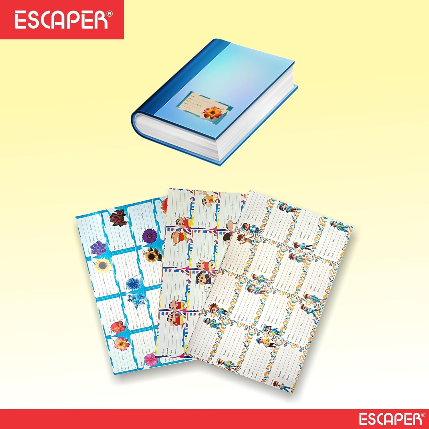 Notebook Name Stickers for School Kids (90x54 mm) Self Adhesive Easy to Write On Book Name Labels for Girls, Boys, Students