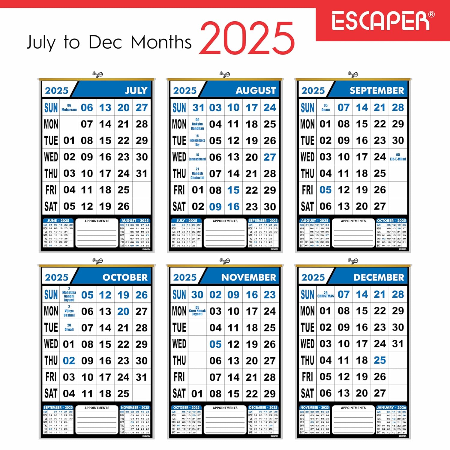 Wall Calendar Hanging for Home & Office Use, Office Wall Calendar 2025 Hanging, Home Wall Calendar Hanging, Indian Holidays Mentioned, Appointment Planning