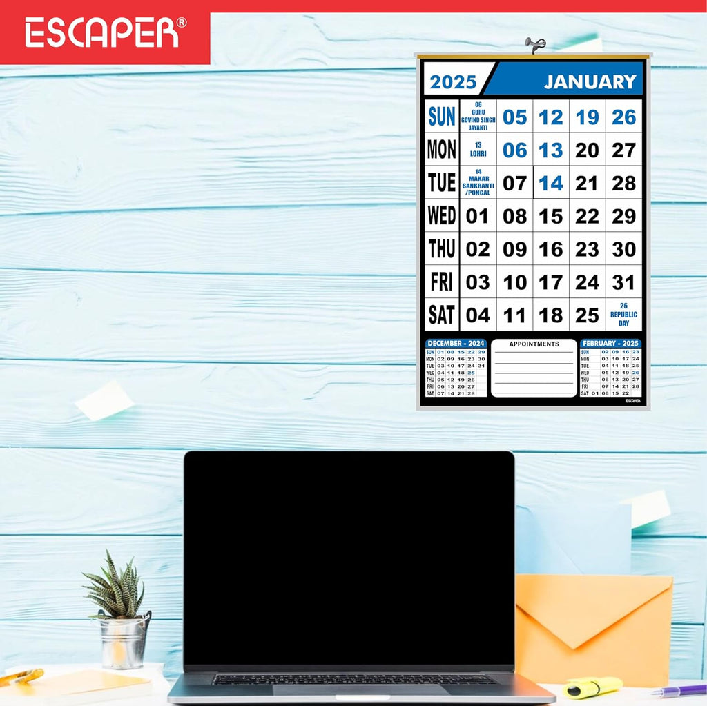 Wall Calendar Hanging for Home & Office Use, Office Wall Calendar 2025 Hanging, Home Wall Calendar Hanging, Indian Holidays Mentioned, Appointment Planning