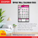 Pink Theme 2026 Wall Calendar Hanging for Home & Office, Large Office Wall Calendar 2026 with Indian Holidays, Appointment Planner, Durable 100 GSM Paper, Easy-to-Hang Design