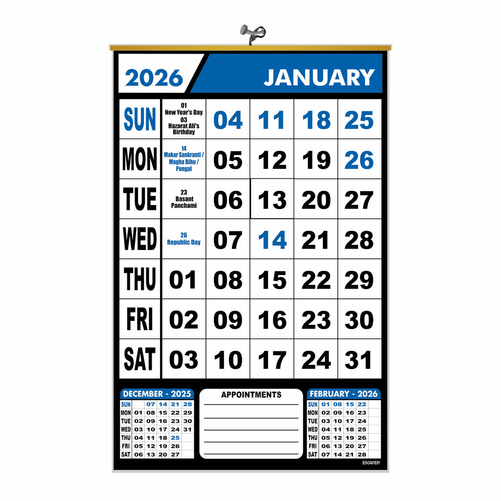 Wall Calendar Hanging for Home & Office Use, Office Wall Calendar 2026 Hanging, Home Wall Calendar Hanging, Indian Holidays Mentioned, Appointment Planning