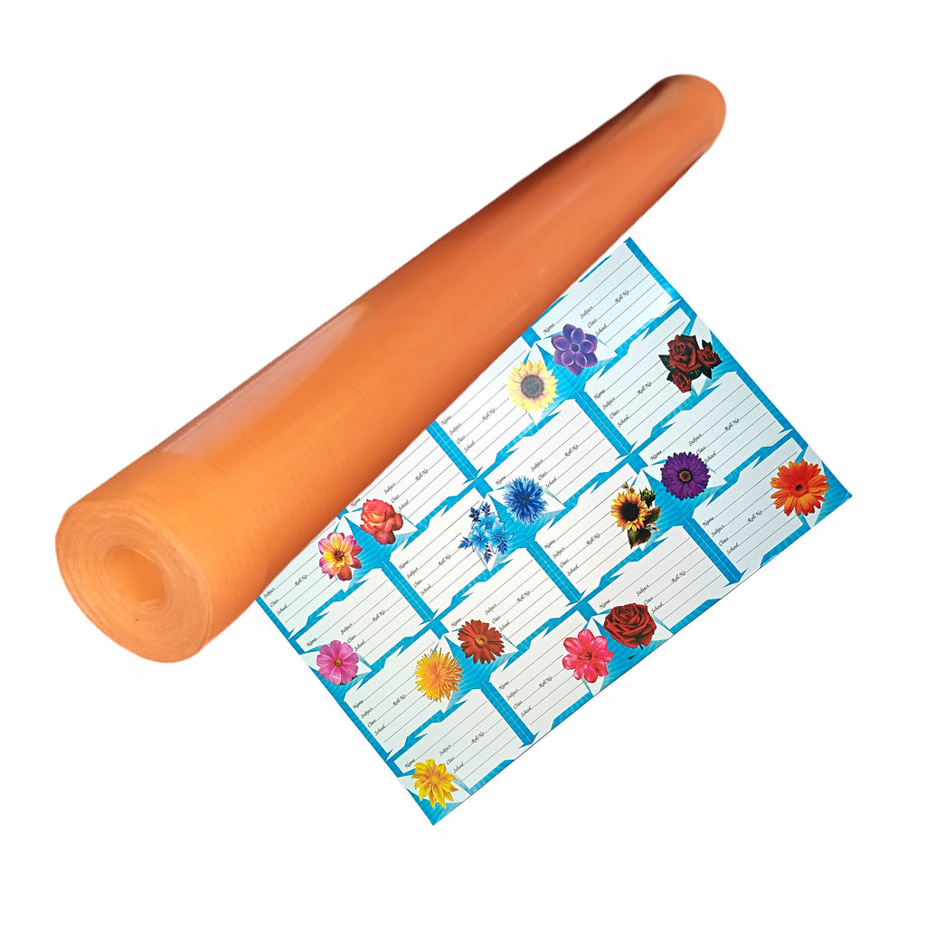 Orange Laminated Paper Book Cover Roll with 1 Sticker Sheet (15 Inch x 8 Meter), Book Protect Paper Roll for Kids, School Notebooks, Guides, Non-Toxic and Book Binding Roll