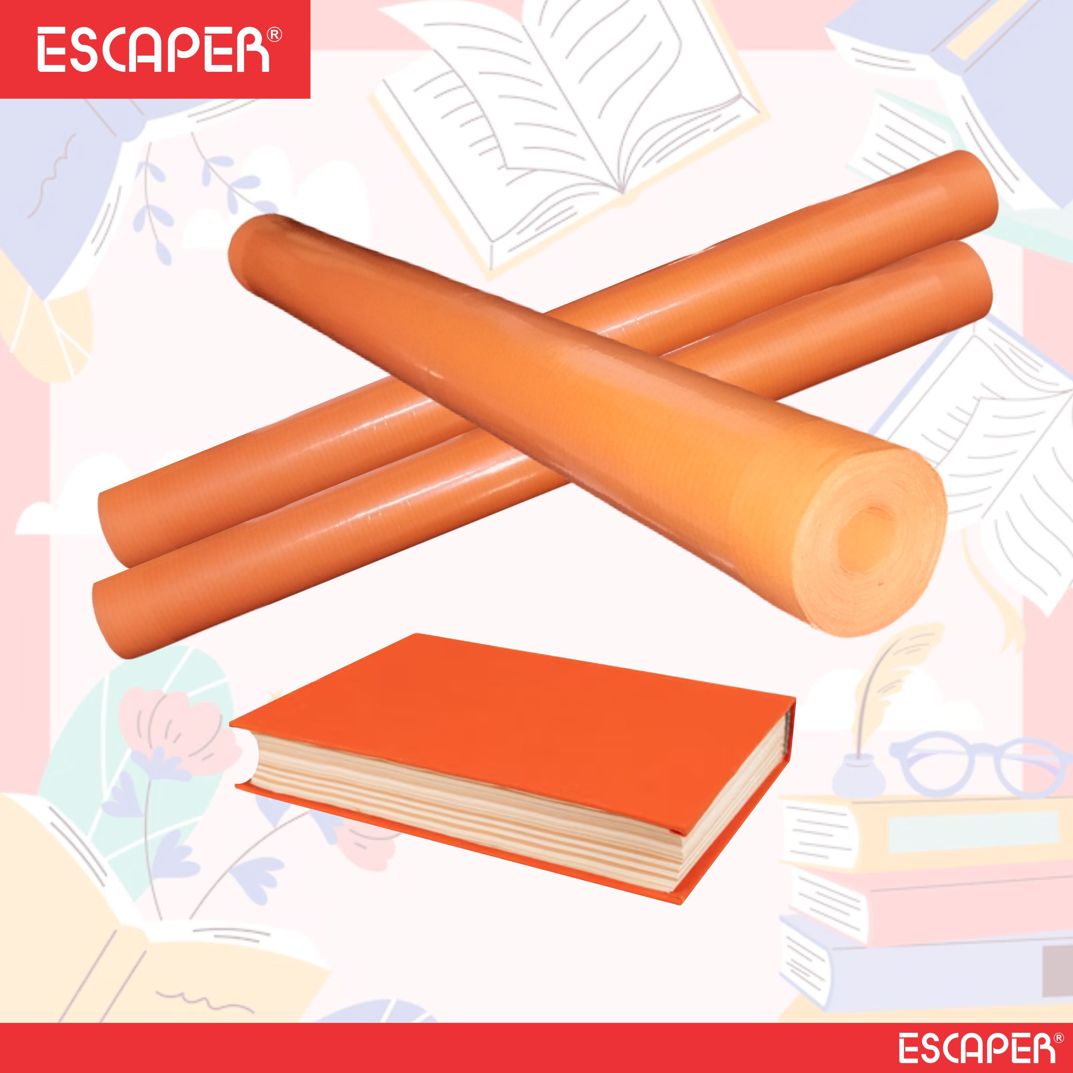 Orange Laminated Paper Book Cover Roll with 1 Sticker Sheet (15 Inch x 8 Meter), Book Protect Paper Roll for Kids, School Notebooks, Guides, Non-Toxic and Book Binding Roll