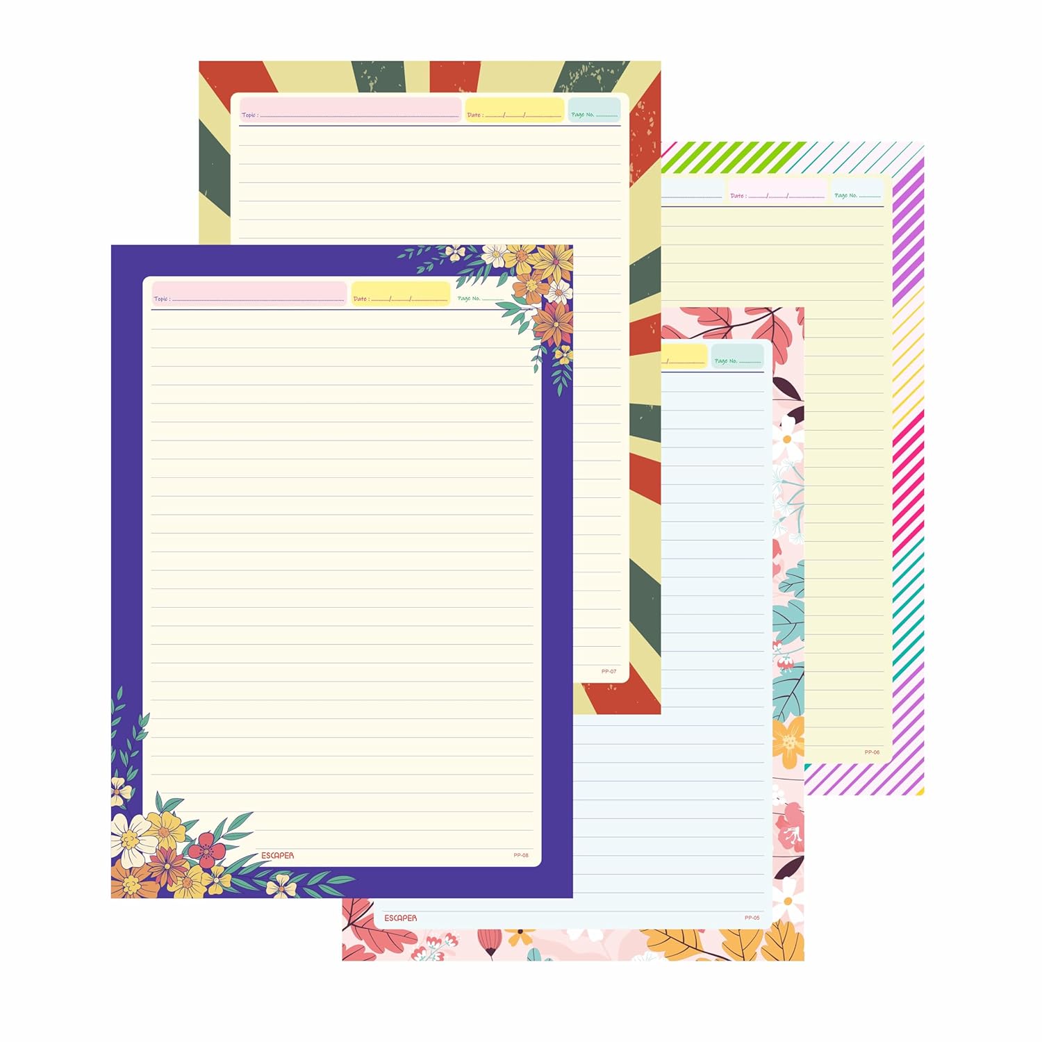 Designer Paper Sheets A4 – One Side Ruled – 90 GSM Project Paper for School Assignments, Craft Work, Art Projects & Office Use