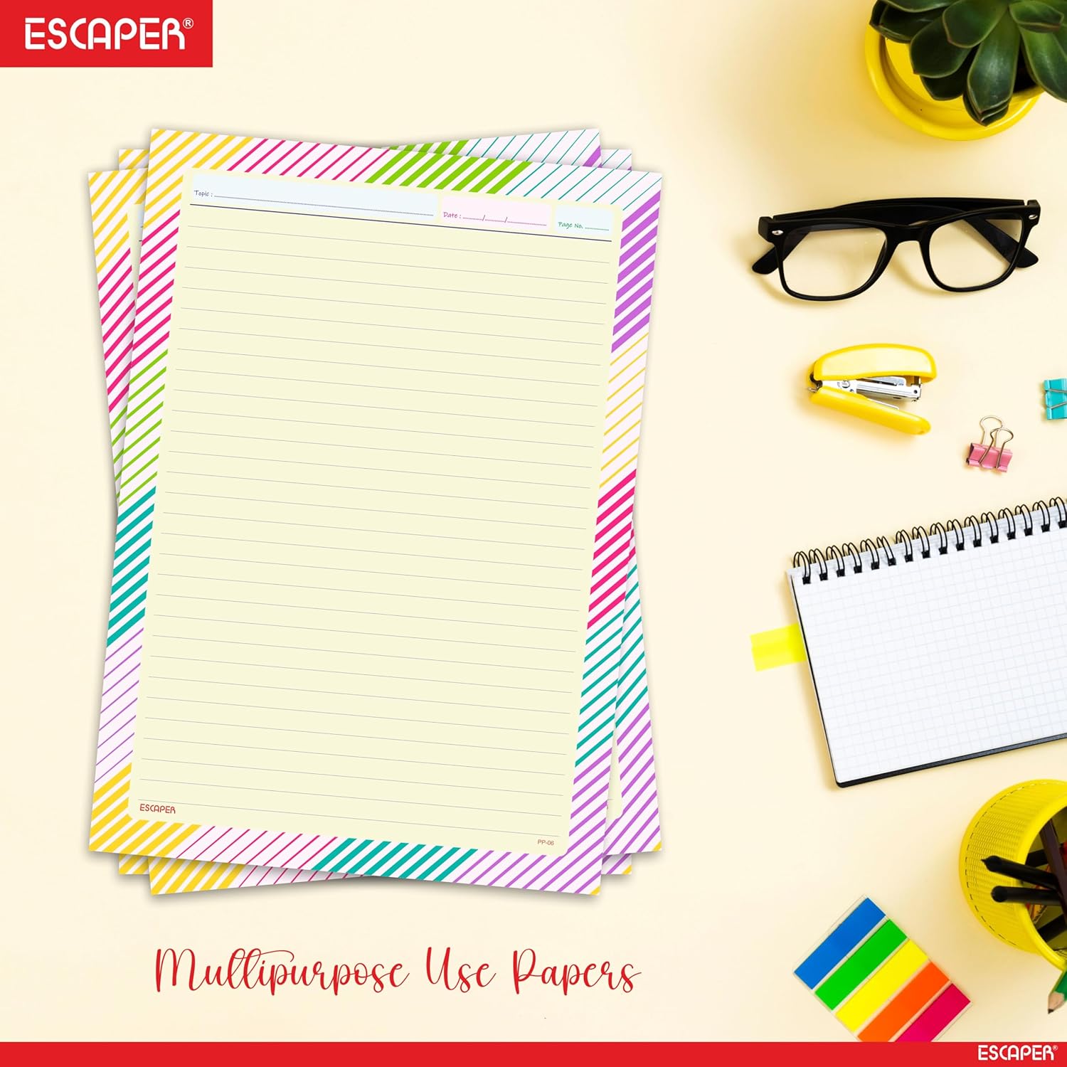 Designer Paper Sheets A4 – One Side Ruled – 90 GSM Project Paper for School Assignments, Craft Work, Art Projects & Office Use