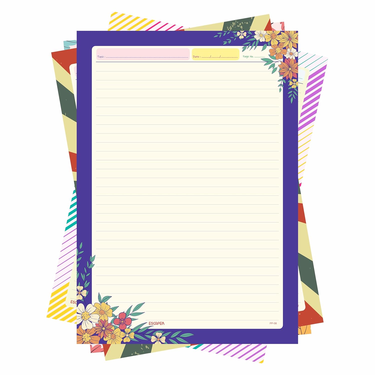 Designer Paper Sheets A4 – One Side Ruled – 90 GSM Project Paper for School Assignments, Craft Work, Art Projects & Office Use
