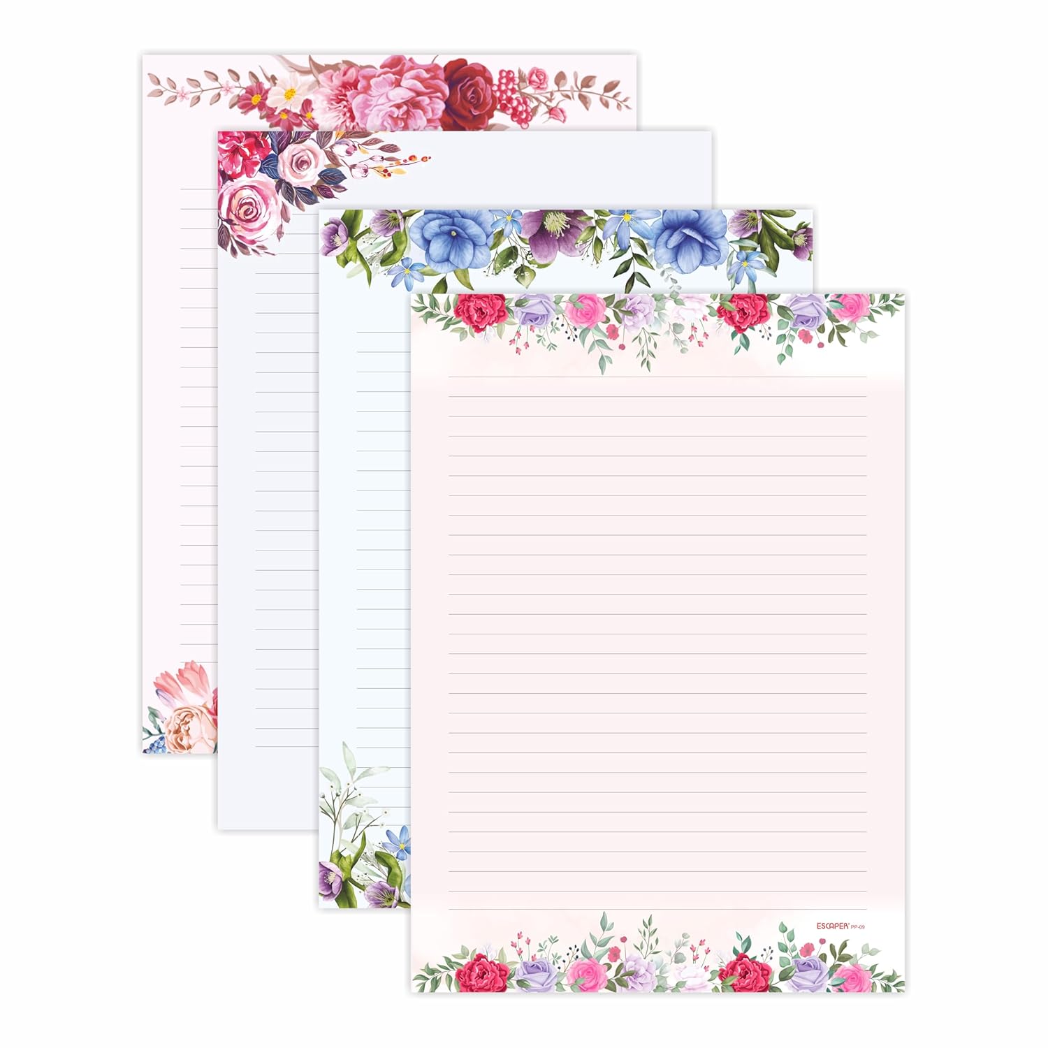 Floral Theme Designer A4 Paper Sheets – 90 GSM Writing Paper – One Side Ruled & One Side Blank – For School Projects, Assignments, Office Use & Printing