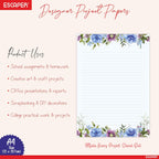 Floral Theme Designer A4 Paper Sheets – 90 GSM Writing Paper – One Side Ruled & One Side Blank – For School Projects, Assignments, Office Use & Printing