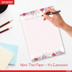 Floral Theme Designer A4 Paper Sheets – 90 GSM Writing Paper – One Side Ruled & One Side Blank – For School Projects, Assignments, Office Use & Printing