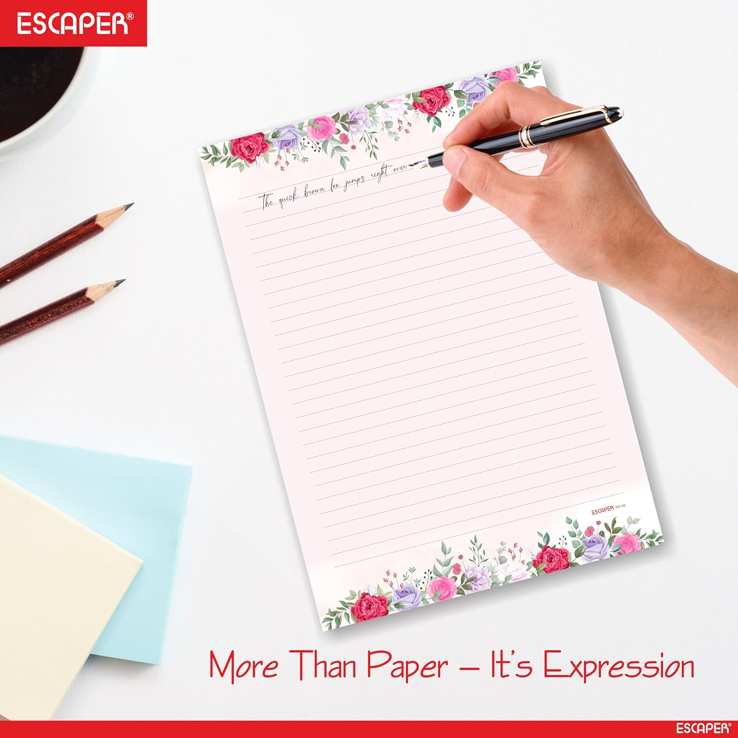 Floral Theme Designer A4 Paper Sheets – 90 GSM Writing Paper – One Side Ruled & One Side Blank – For School Projects, Assignments, Office Use & Printing