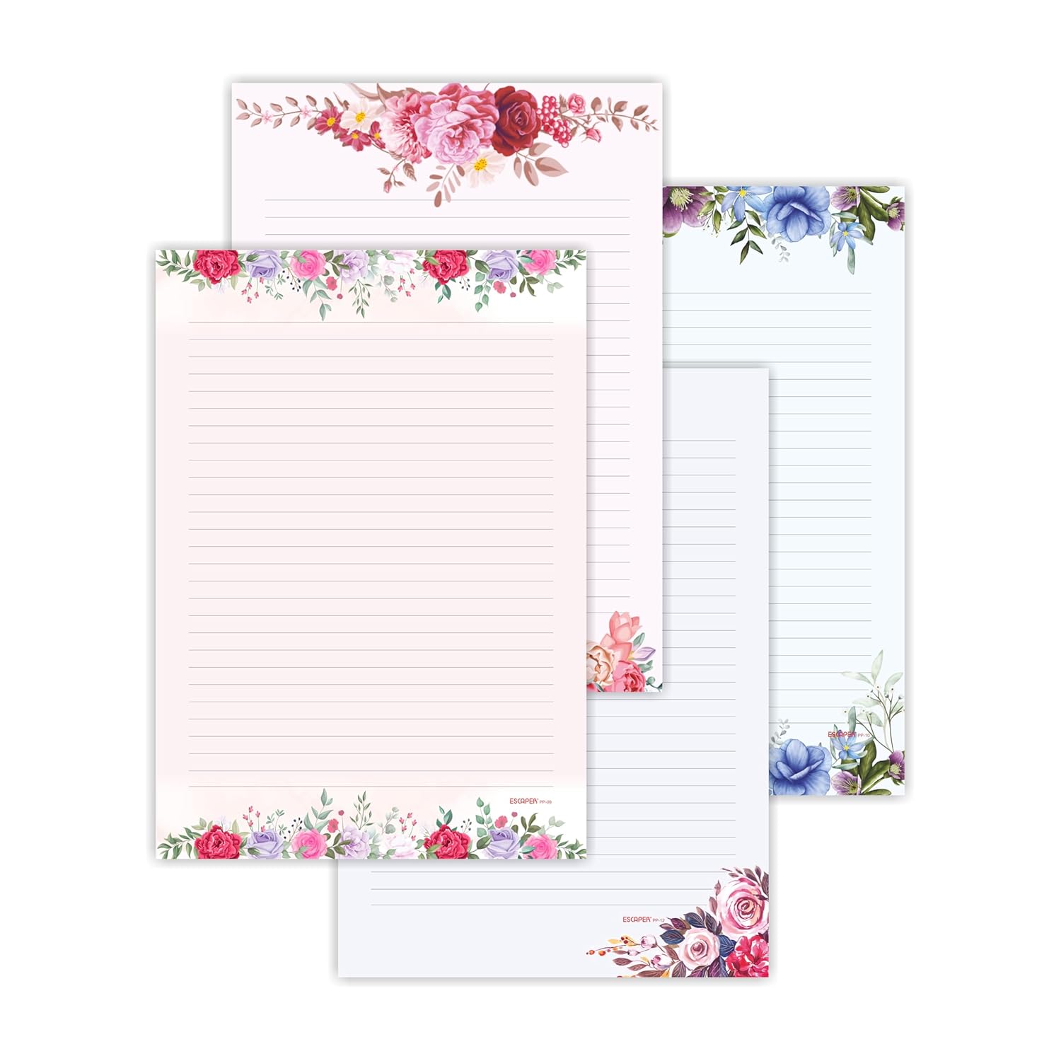 Floral Theme Designer A4 Paper Sheets – 90 GSM Writing Paper – One Side Ruled & One Side Blank – For School Projects, Assignments, Office Use & Printing