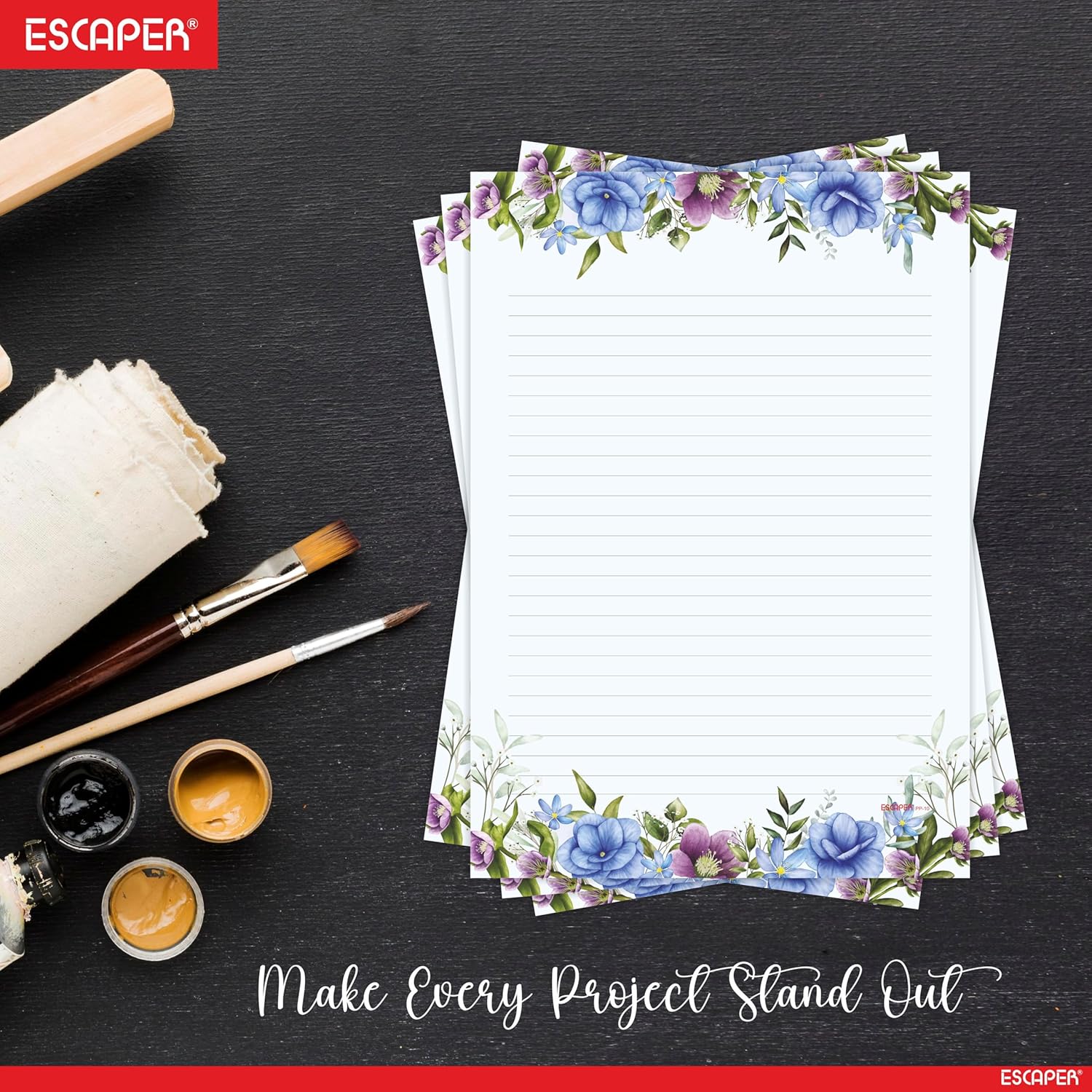 Floral Theme Designer A4 Paper Sheets – 90 GSM Writing Paper – One Side Ruled & One Side Blank – For School Projects, Assignments, Office Use & Printing