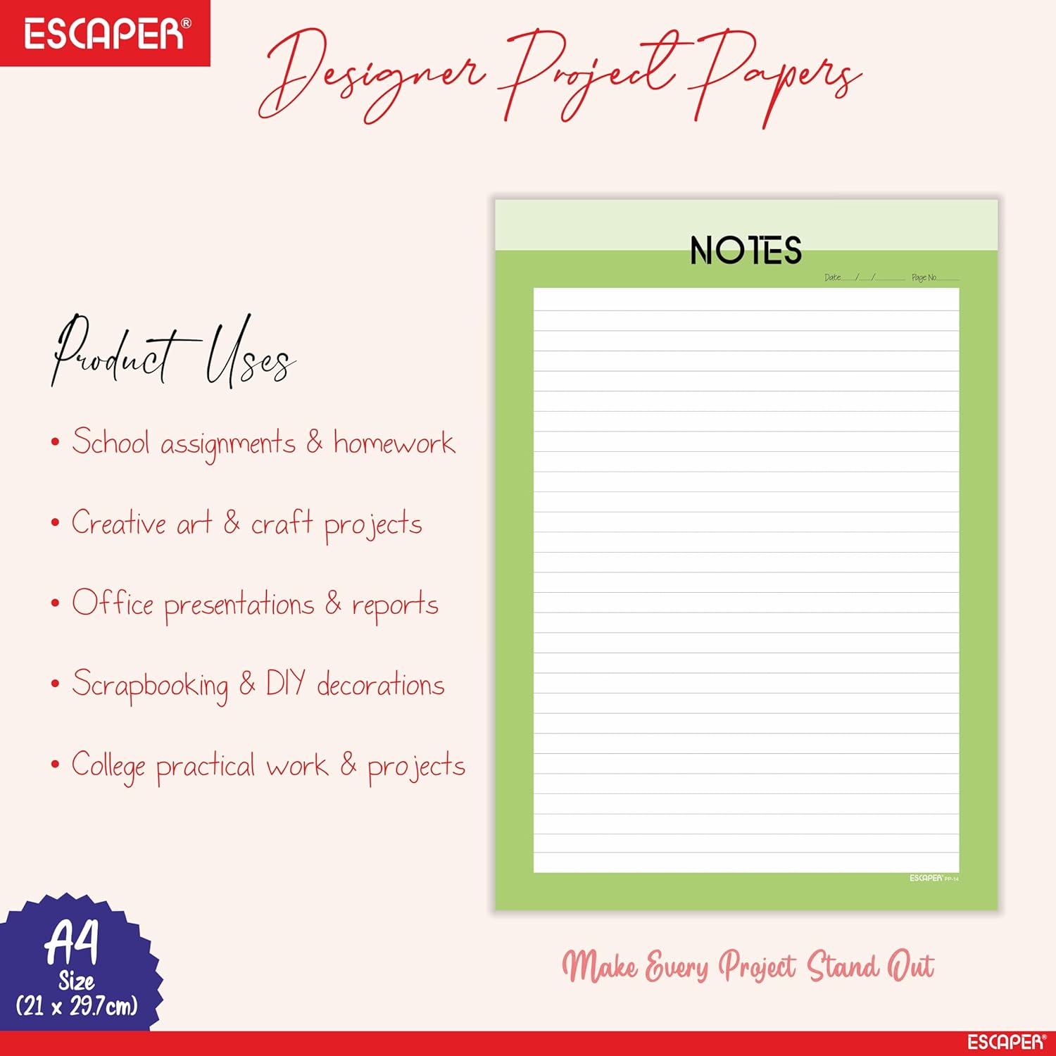 Pastel Theme Designer A4 Paper Sheets – 90 GSM Writing Paper – One Side Ruled & One Side Blank – For School Projects, Assignments, Office Use & Printing
