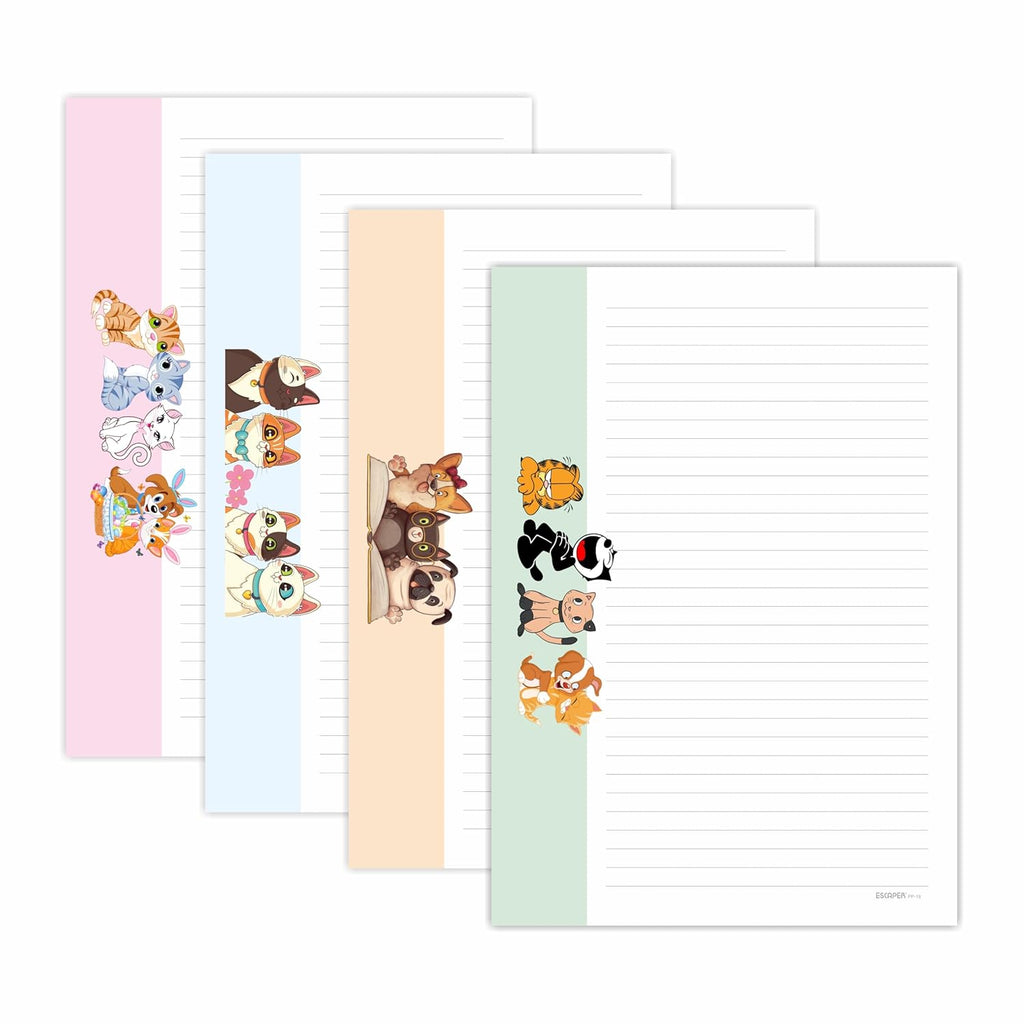 Cartoon Theme A4 Paper Sheets Designer – 90 GSM Writing Paper – One Side Ruled & One Side Blank – For School Projects, Assignments, Office Use & Printing