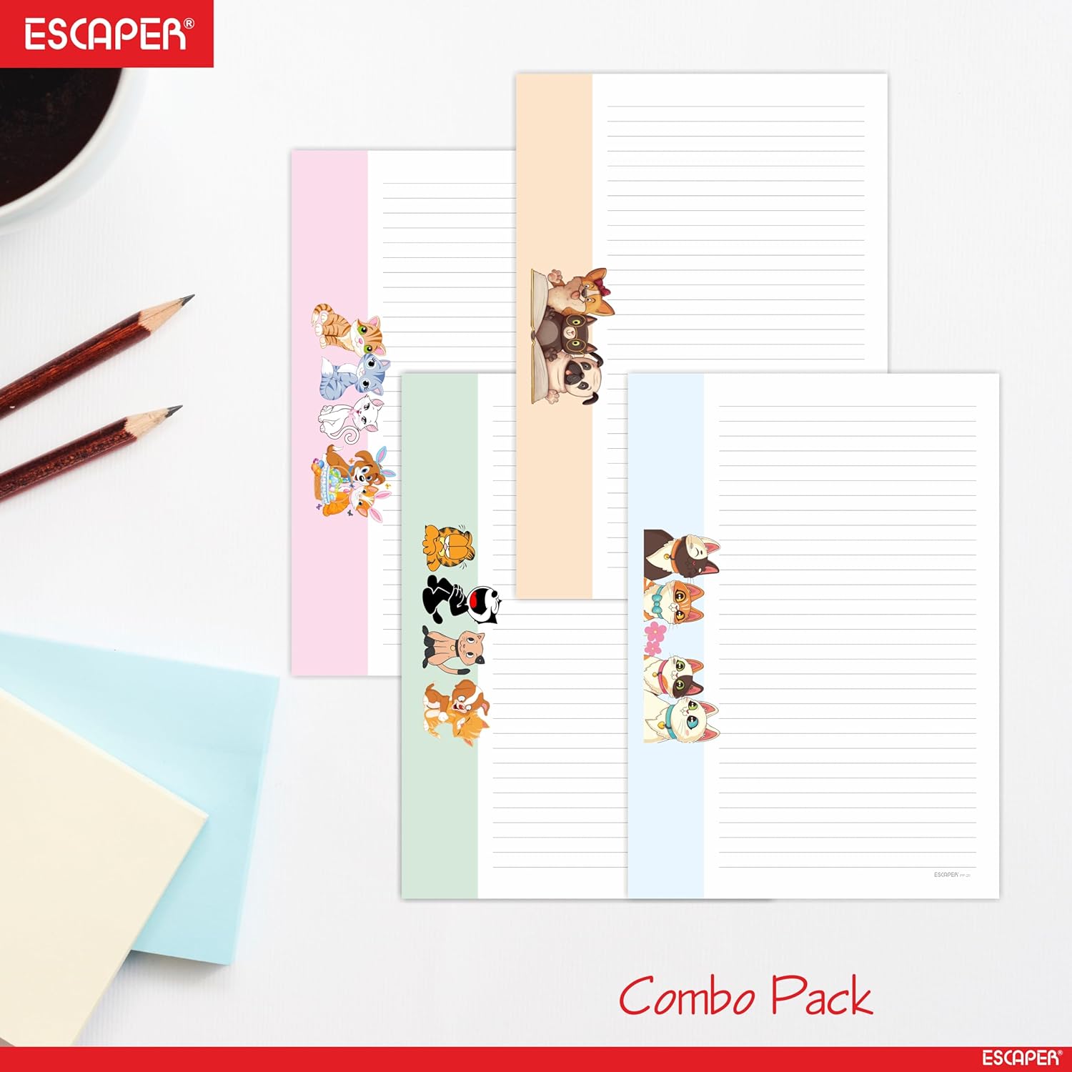 Cartoon Theme A4 Paper Sheets Designer – 90 GSM Writing Paper – One Side Ruled & One Side Blank – For School Projects, Assignments, Office Use & Printing