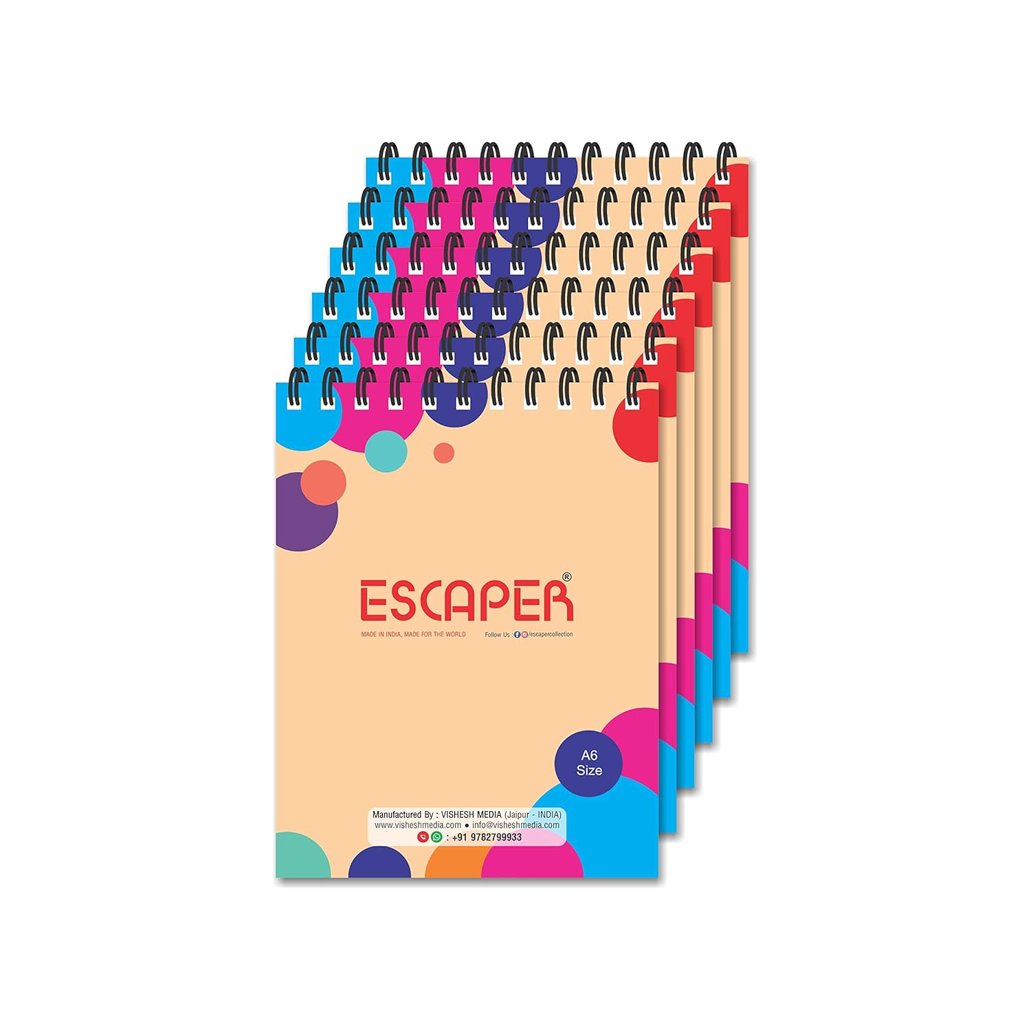Mini Memopads– Pack of 6 Small Notepads, A6 Size (5.5 x 4.25 inches), 96 Ruled Pages Each, Metal Wiro Bound Writing Pads with 300 GSM Laminated Soft Cover
