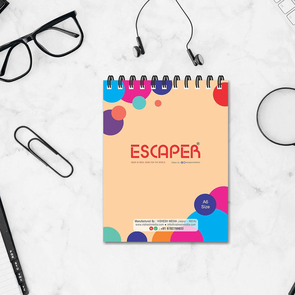 Mini Memopads– Pack of 6 Small Notepads, A6 Size (5.5 x 4.25 inches), 96 Ruled Pages Each, Metal Wiro Bound Writing Pads with 300 GSM Laminated Soft Cover