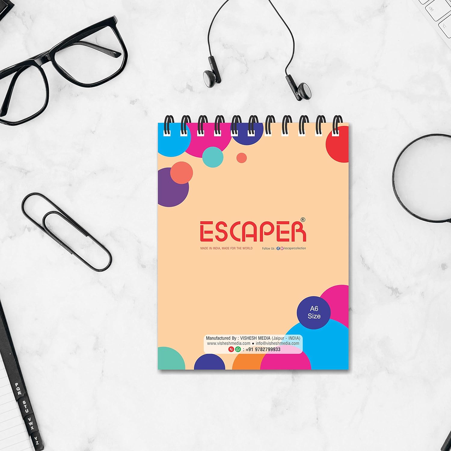 Mini Memopads– Pack of 6 Small Notepads, A6 Size (5.5 x 4.25 inches), 96 Ruled Pages Each, Metal Wiro Bound Writing Pads with 300 GSM Laminated Soft Cover