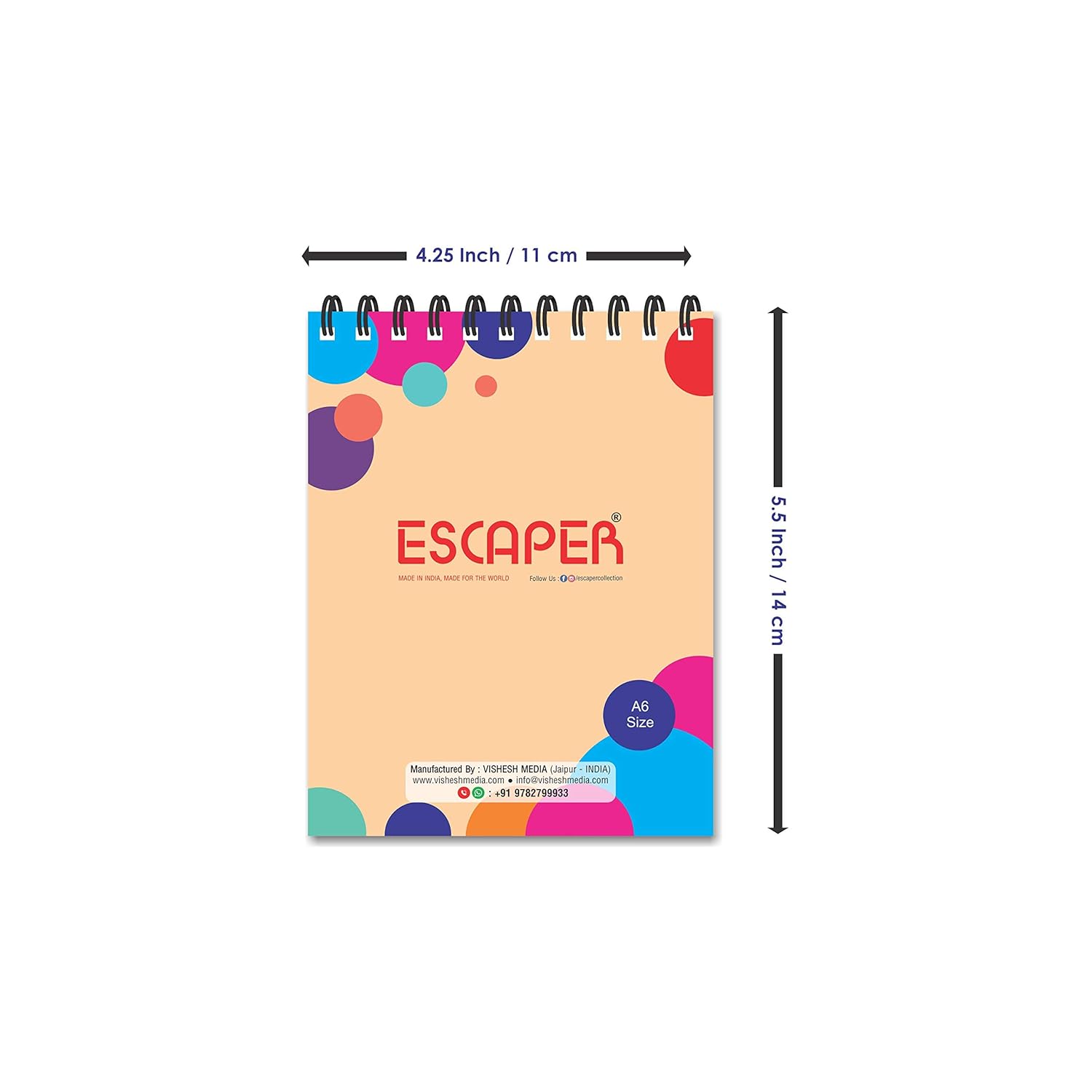 Mini Memopads– Pack of 6 Small Notepads, A6 Size (5.5 x 4.25 inches), 96 Ruled Pages Each, Metal Wiro Bound Writing Pads with 300 GSM Laminated Soft Cover