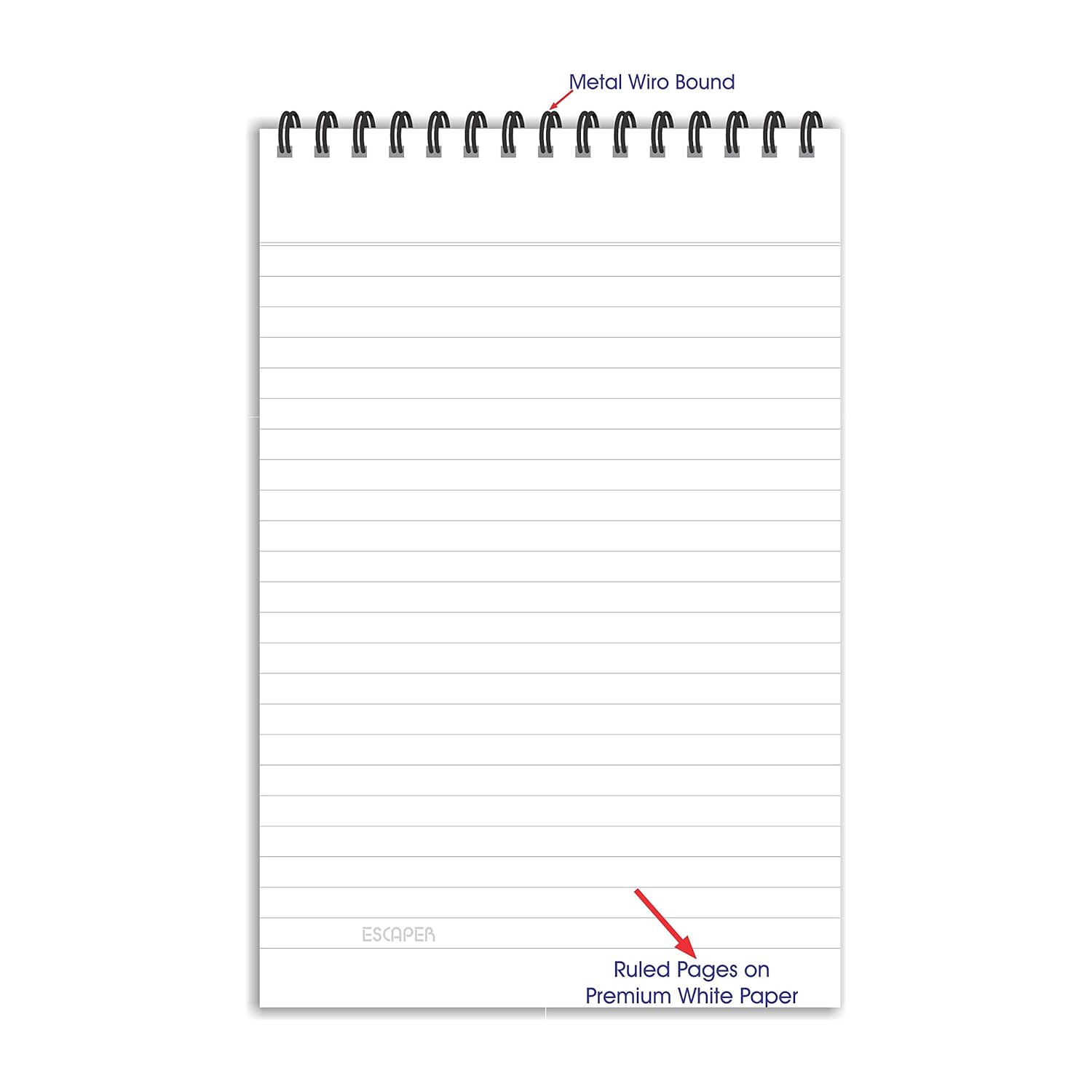 Mini Memopads– Pack of 6 Small Notepads, A6 Size (5.5 x 4.25 inches), 96 Ruled Pages Each, Metal Wiro Bound Writing Pads with 300 GSM Laminated Soft Cover