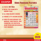 Hindu Kaldarshak Panchang Calendar 2026, A4 Wall Hanging Hindu Calendar with Thithi, Nakshatra, Parv, Tyohar, Muhurth and Indian Holidays, Hindu calendar 2026 panchang