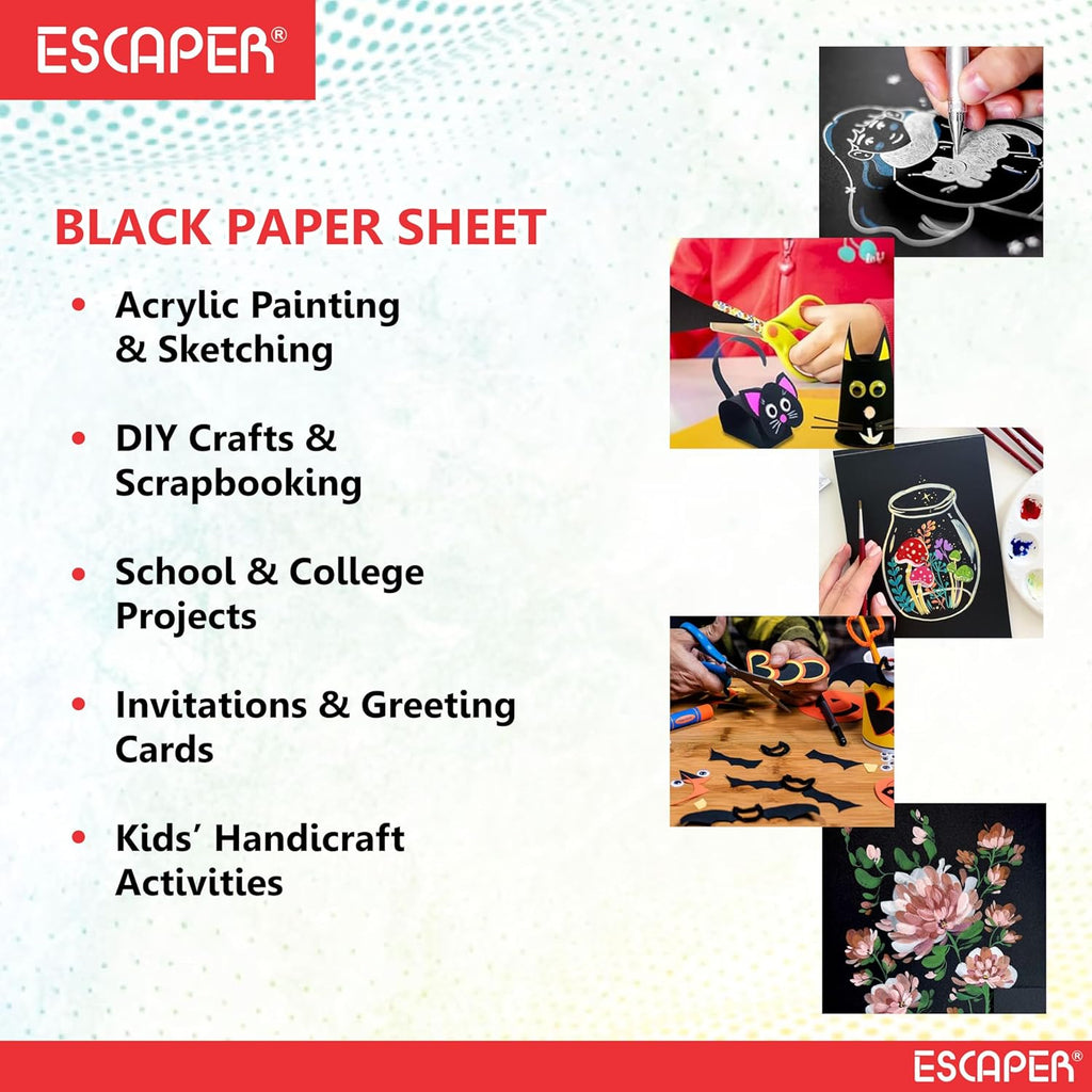 A4 Black Paper Sheets (Pack 20 of Sheets) 120 GSM Black Drawing Paper for Sketching, Craft, DIY Projects & Office Printing
