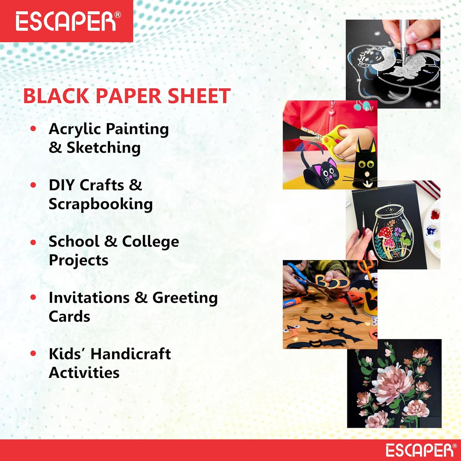 A4 Black Paper Sheets (Pack 20 of Sheets) 120 GSM Black Drawing Paper for Sketching, Craft, DIY Projects & Office Printing