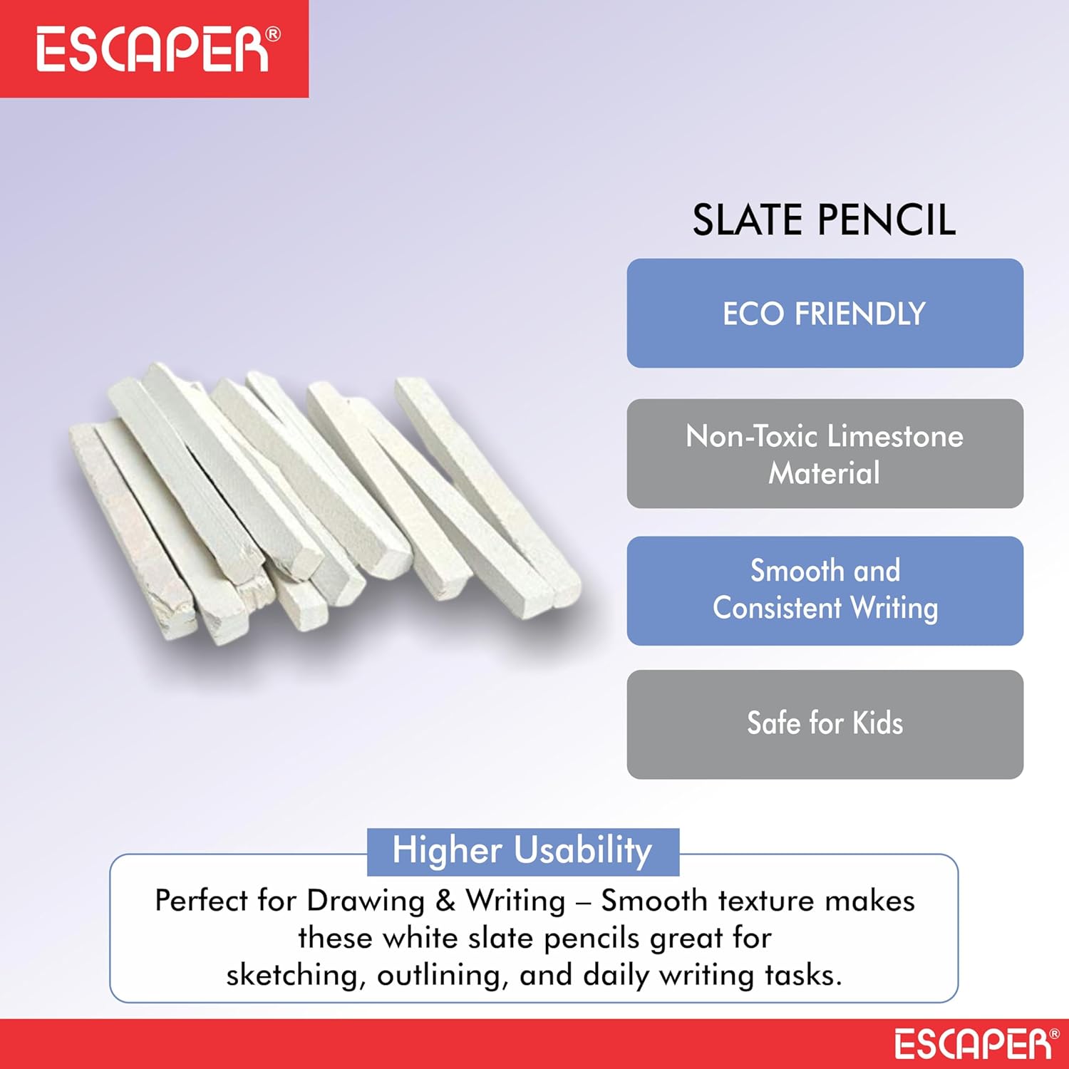 White Slate Pencil for Kids, Limestone Slate Pencil, Natural Baby Slate Pencils for Drawing & Writing, (Pack of 50) Eco-Friendly, Non-Toxic, Smooth Marking on Slate & Chalkboard