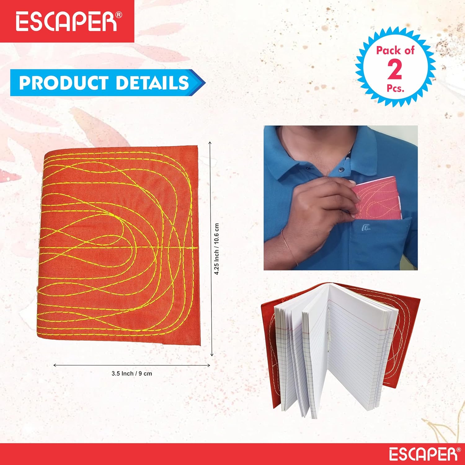 Red Bahi Khata Book Small Size 76 Ruled Pages (Pack Of 2-10 x 8.5 cm) Hard Thread Binding Pocket Notebook for Business and Personal Accounts