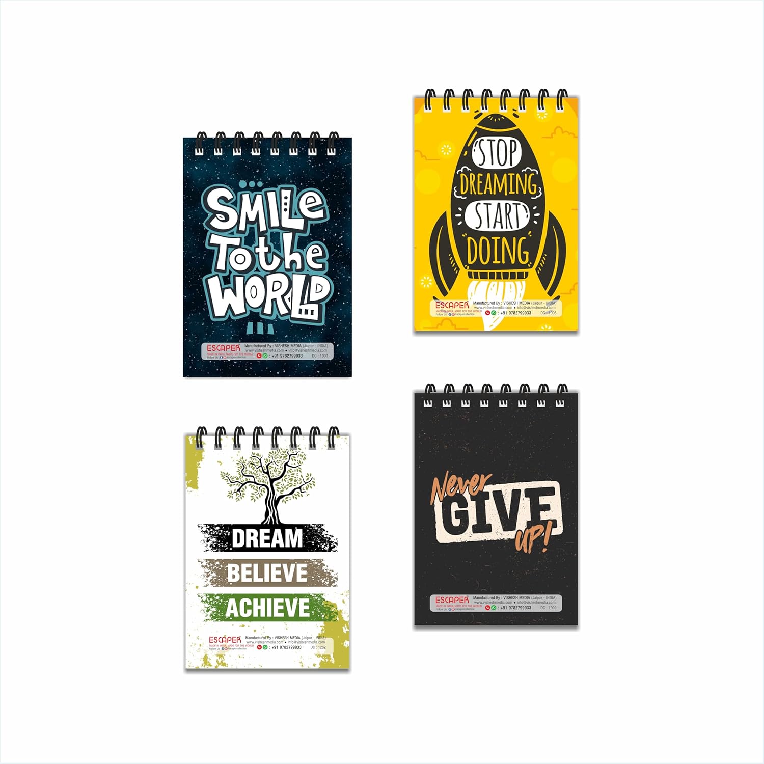 Motivational Pocket Diary A7 Size (10.5 x 7.5 cm) – Pack of 12 Mini Notepads, 100 Ruled Pages, Designer Wiro-Bound Pocket Notebooks for Notes, Office, Kids, Men, Women, Girls
