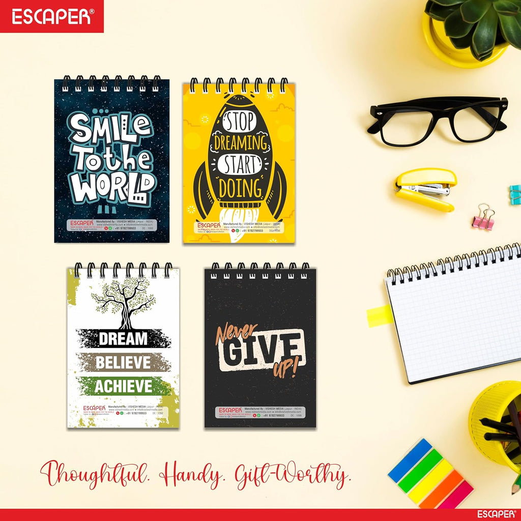 Motivational Pocket Diary A7 Size (10.5 x 7.5 cm) – Pack of 12 Mini Notepads, 100 Ruled Pages, Designer Wiro-Bound Pocket Notebooks for Notes, Office, Kids, Men, Women, Girls