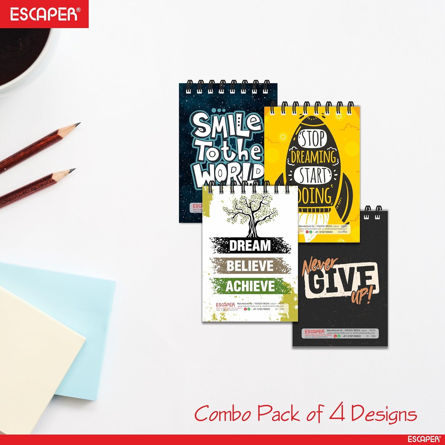 Motivational Pocket Diary A7 Size (10.5 x 7.5 cm) – Pack of 12 Mini Notepads, 100 Ruled Pages, Designer Wiro-Bound Pocket Notebooks for Notes, Office, Kids, Men, Women, Girls