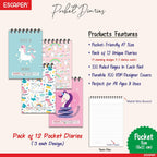 Unicorn Pocket Diary A7 Size (10.5 x 7.5 cm) – Pack of 12 Mini Notepads, 100 Ruled Pages, Designer Wiro-Bound Pocket Notebooks for Notes, Office, Kids, Men, Women, Girls (Unicorn)