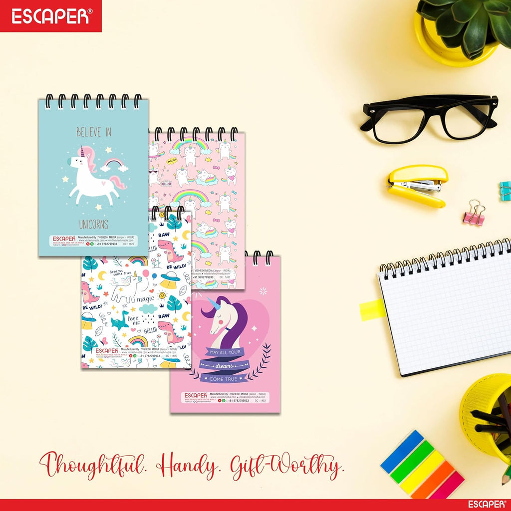 Unicorn Pocket Diary A7 Size (10.5 x 7.5 cm) – Pack of 12 Mini Notepads, 100 Ruled Pages, Designer Wiro-Bound Pocket Notebooks for Notes, Office, Kids, Men, Women, Girls (Unicorn)