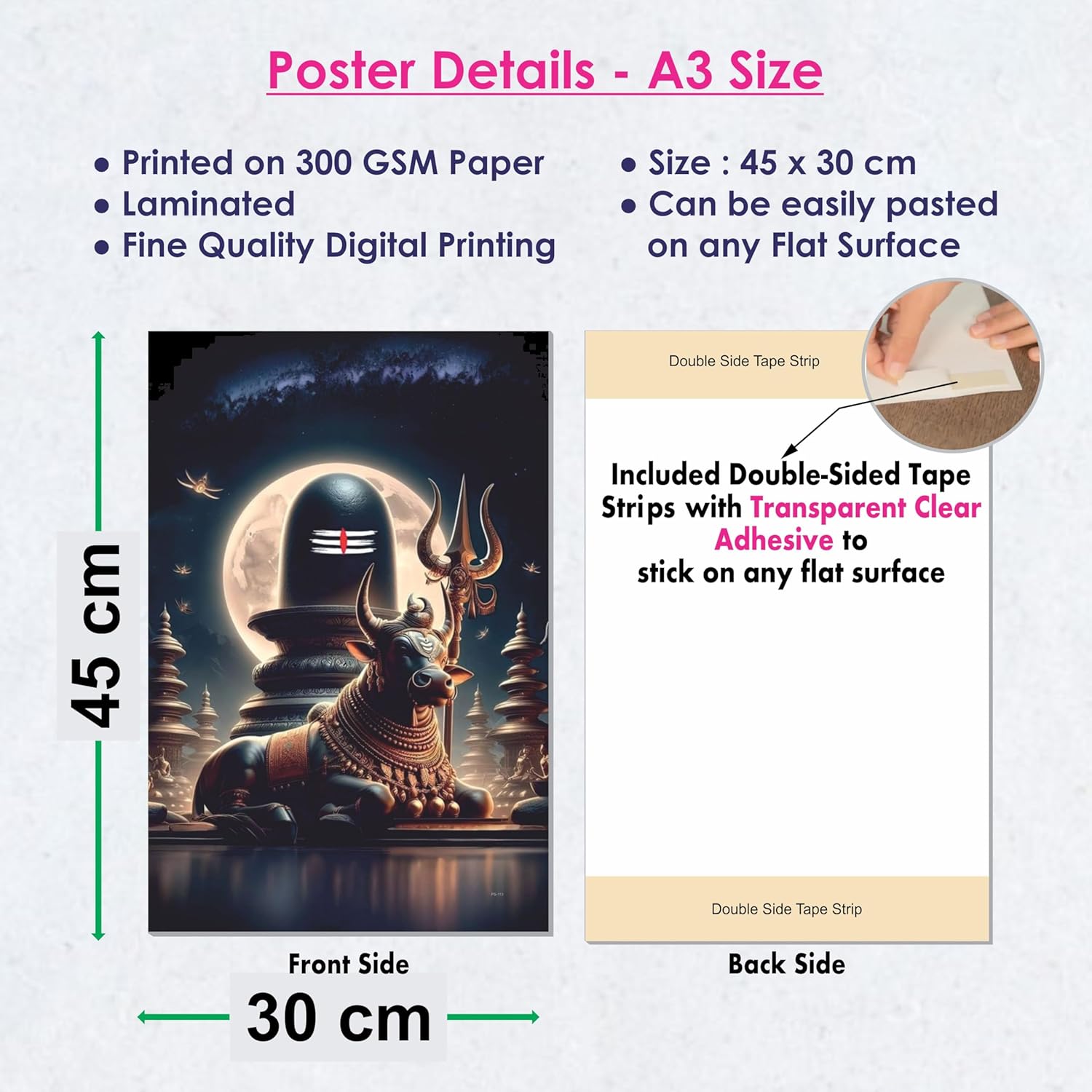 Lord Shiva Posters, (12 x 18 Inch), 300 GSM Paper, Laminated, Self Adhesive Back, Perfect For Home Decor, Living Room, Pooja Room, Wall Decor, Gift