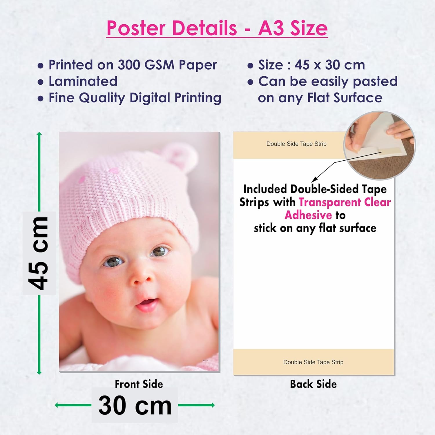 Cute Baby Poster for Pregnant Women (12 x 18 inch) 300 GSM Paper, Laminated Self Adhesive Back, Baby Pictures, Wall Art Posters for Bedroom, Home Decor, Living Room
