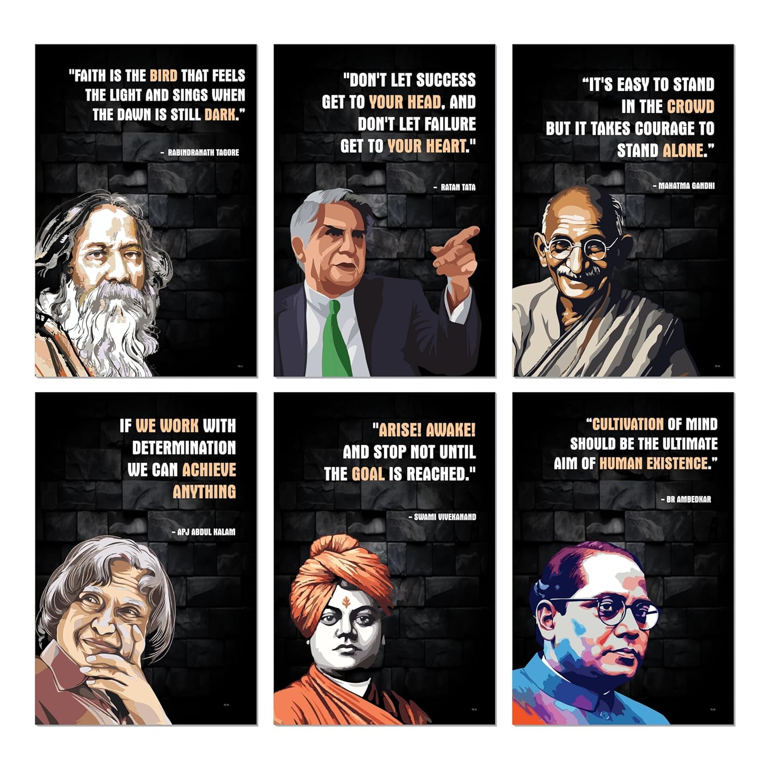 Motivational Wall Posters Unframed (12 x 18, 300 GSM - Pack of 6 Posters), Famous Quotes Wall Art for Room Decoration, Inspirational Quotes Poster
