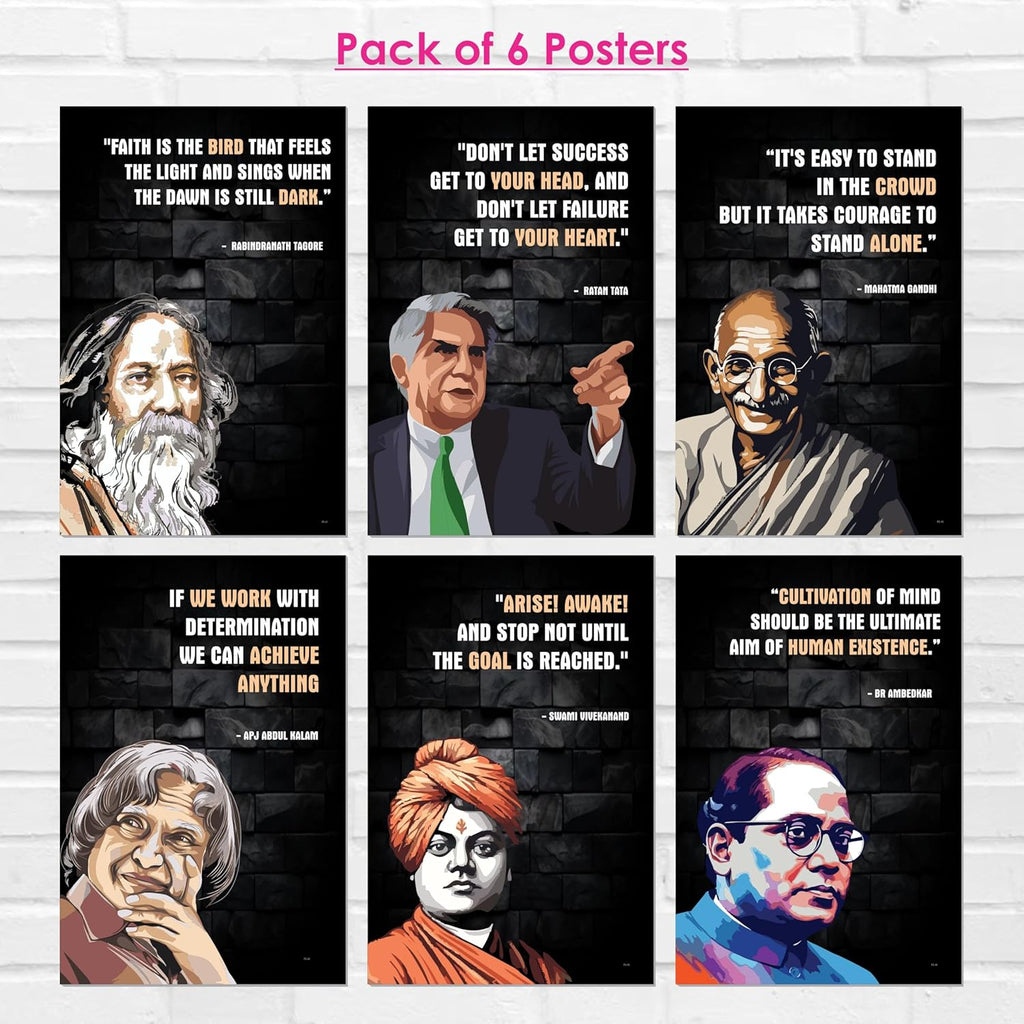 Motivational Wall Posters Unframed (12 x 18, 300 GSM - Pack of 6 Posters), Famous Quotes Wall Art for Room Decoration, Inspirational Quotes Poster