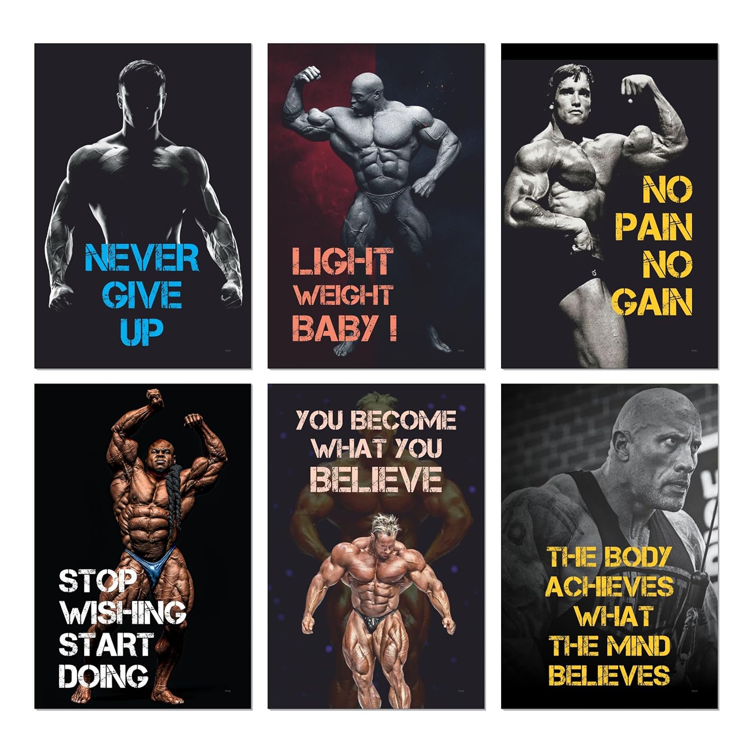 Gym Posters for Wall Motivation (12 x 18 inch, 300 GSM) - Workout, Exercise, Bodybuilders, Fitness Center - Jumbo Pack 6 Posters