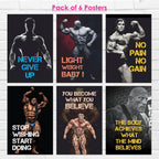 Gym Posters for Wall Motivation (12 x 18 inch, 300 GSM) - Workout, Exercise, Bodybuilders, Fitness Center - Jumbo Pack 6 Posters