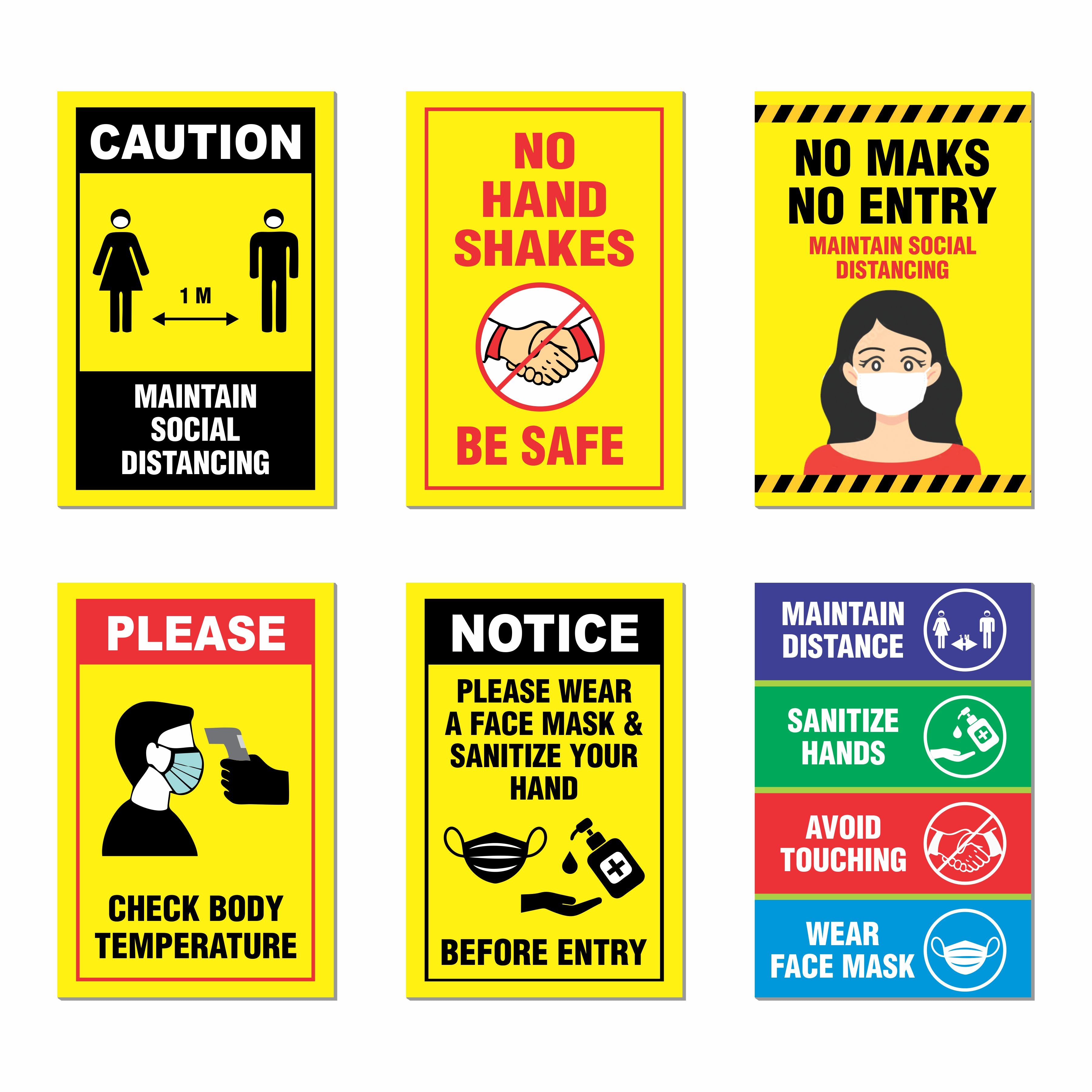 COVID Safety Awareness Posters, Laminated, 12 x 18 Inch (Pack Of 6) Required Social Distancing and Hygiene Instructions Poster For Offices, Hospitals, Schools, Factories